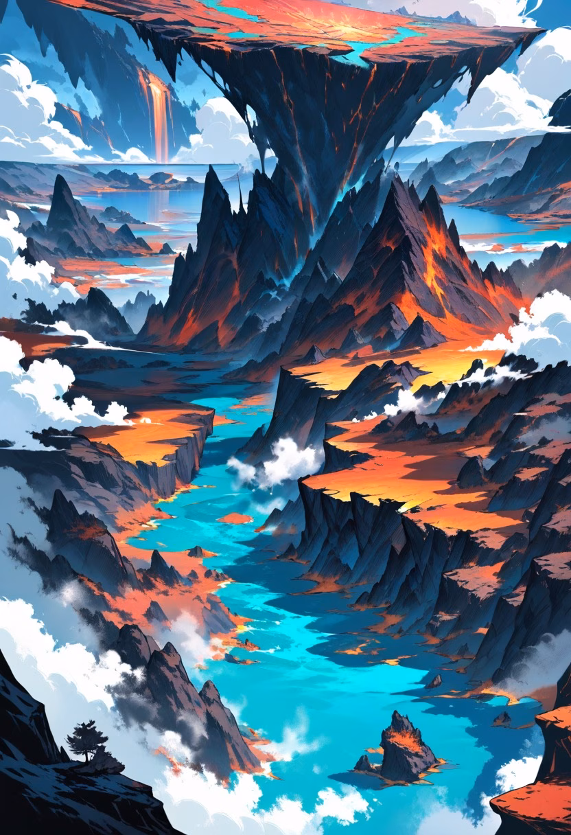 Volcanic Crater Lake — view 3 — volcanic crater lake, turquoise water, steam vents, black rock, dramatic clouds, remote wilderness, landscape, detailed 