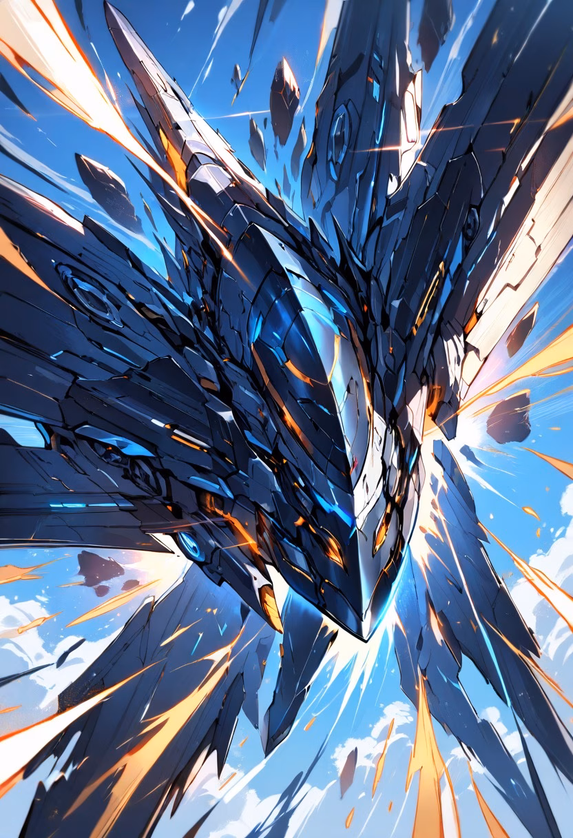 Breaking the Sound Barrier — view 5 — fighter jet breaking the sound barrier, vapor cone forming around fuselage, clear blue sky, intense speed, dramatic ligh