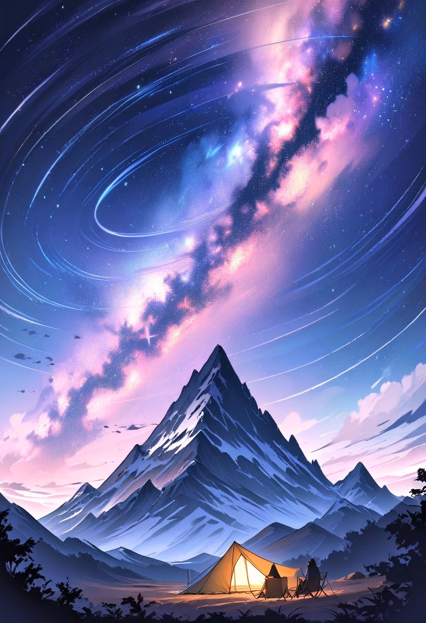 Spinning Star Trails — view 3 — star trail photography, spinning night sky, silhouetted mountain, long exposure, milky way, camping spot, landscape, det