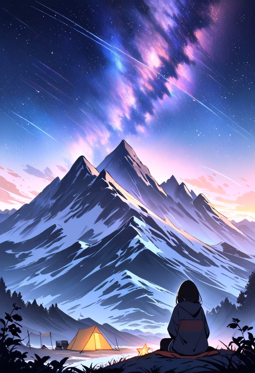 Spinning Star Trails — view 4 — star trail photography, spinning night sky, silhouetted mountain, long exposure, milky way, camping spot, landscape, det