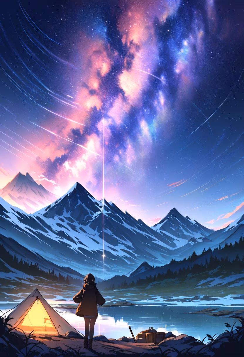 Spinning Star Trails — view 5 — star trail photography, spinning night sky, silhouetted mountain, long exposure, milky way, camping spot, landscape, det