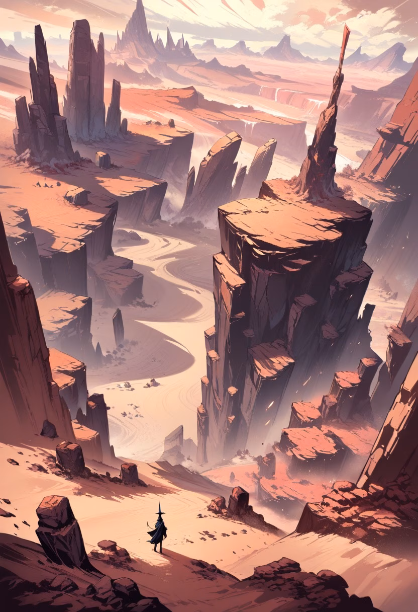 Desert Rock Spires — view 2 — red rock spires, monument valley, dusty road, distant storm clouds, desert wilderness, landscape, detailed rock formatio