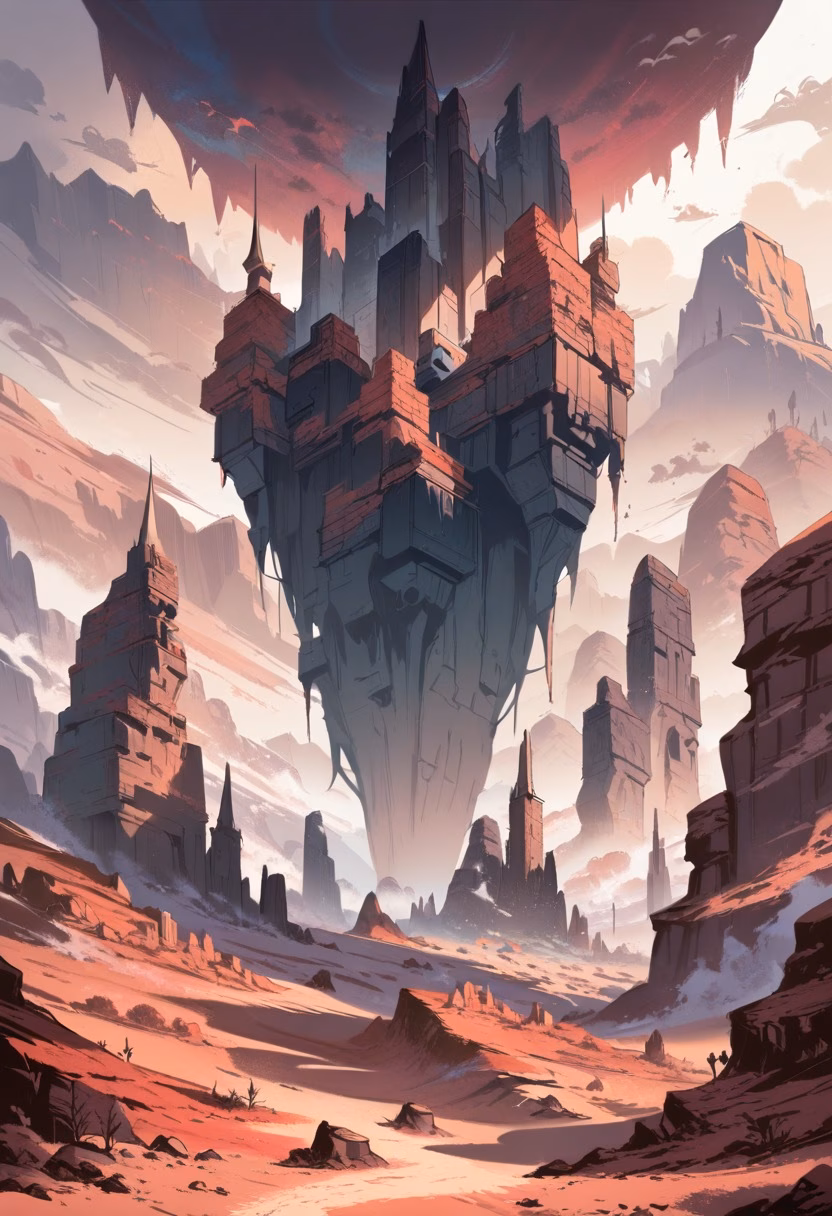 Desert Rock Spires — view 5 — red rock spires, monument valley, dusty road, distant storm clouds, desert wilderness, landscape, detailed rock formatio