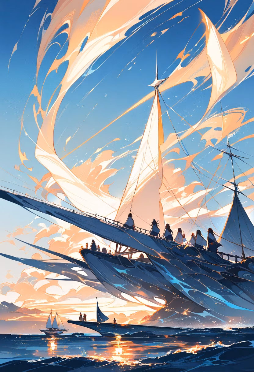 White Sailboat Glide — view 5 — Sleek white sailboat with billowing canvas sails, gliding across calm azure harbor waters, gentle spring wind filling sa