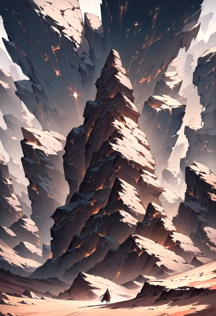 Red Canyon At Dusk — view 1 — deep red-rock canyon, winding through an arid desert plateau, faint dust haze lingering below, dusky amber light, dramat