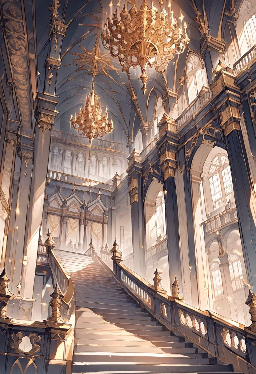 Grand Marble Staircase — view 1 — grand staircase, marble steps, chandelier, palace interior, gold trim, elegant architecture, detailed marble texture, ma