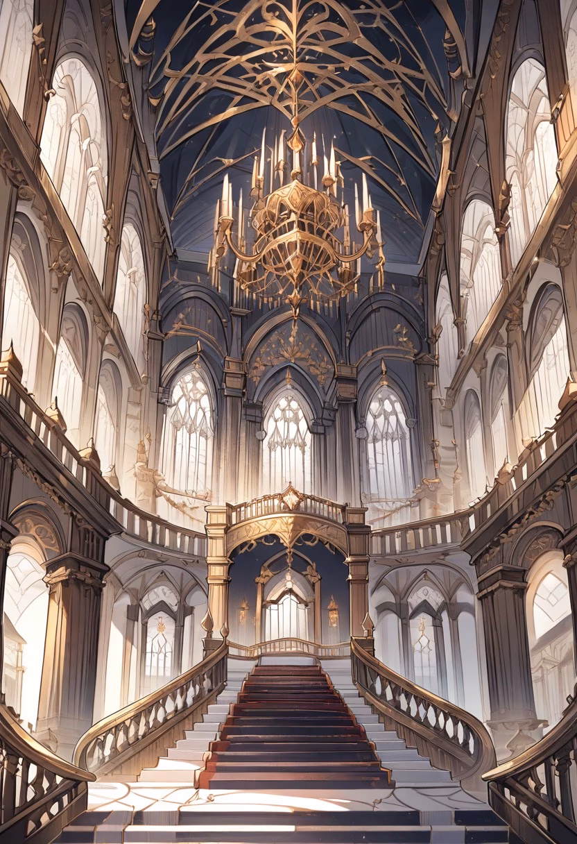 Grand Marble Staircase — view 5 — grand staircase, marble steps, chandelier, palace interior, gold trim, elegant architecture, detailed marble texture, ma