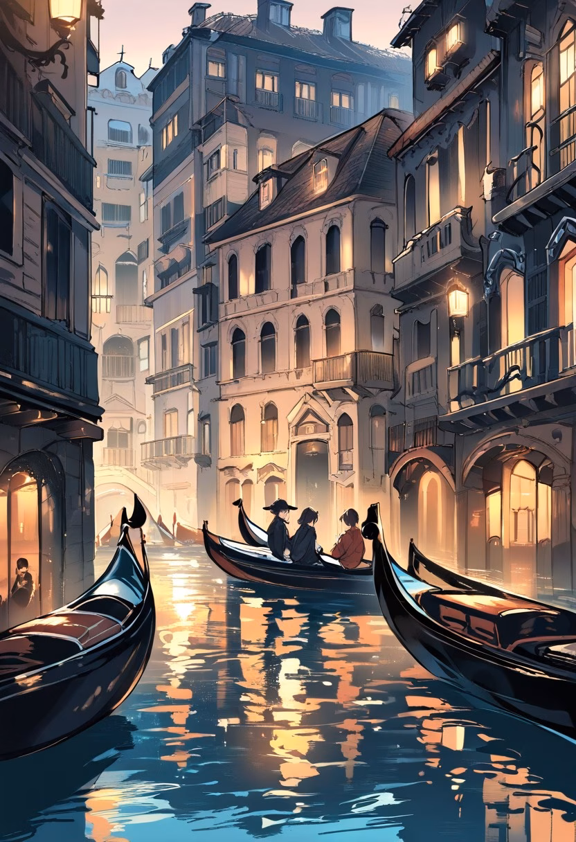 Venice Canal Gondola — view 5 — venice canal, gondola, old buildings, evening lights, romantic atmosphere, reflections on water, travel, detailed archit