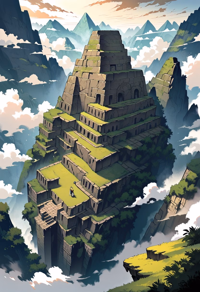 Machu Picchu at Dawn — view 5 — machu picchu ruins, andes mountains, morning clouds, terraced stone, ancient inca city, travel, detailed stone terraces,