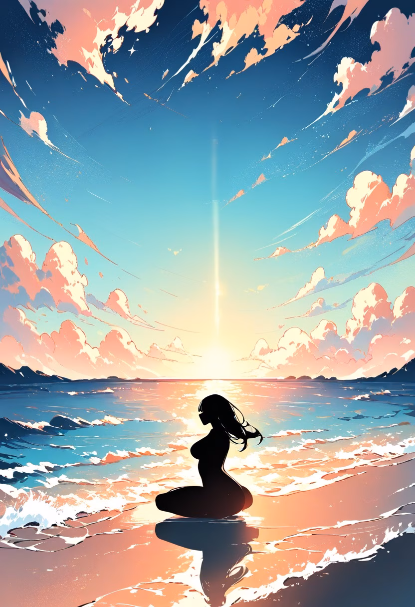 Sunrise Beach Yoga — view 4 — yoga session, sunrise on beach, silhouette pose, calm ocean, morning meditation, wellness, lifestyle, detailed sky gradi