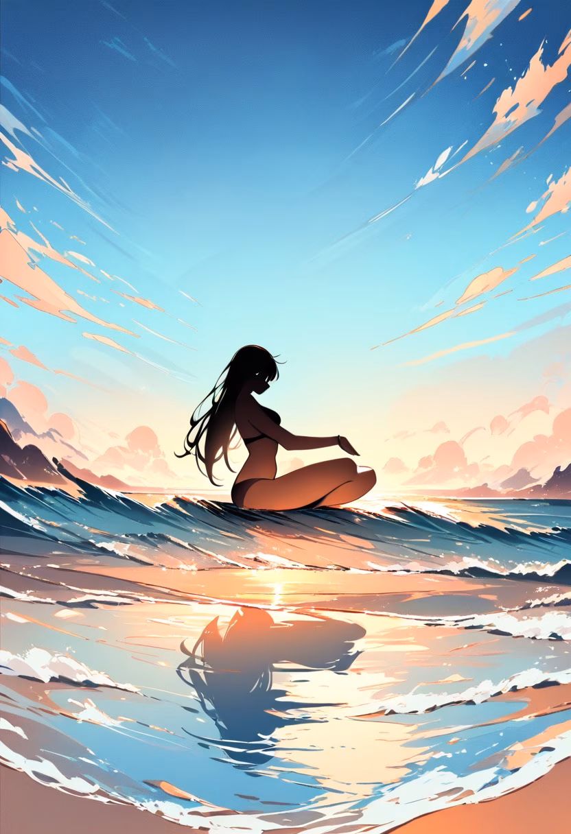 Sunrise Beach Yoga — view 5 — yoga session, sunrise on beach, silhouette pose, calm ocean, morning meditation, wellness, lifestyle, detailed sky gradi