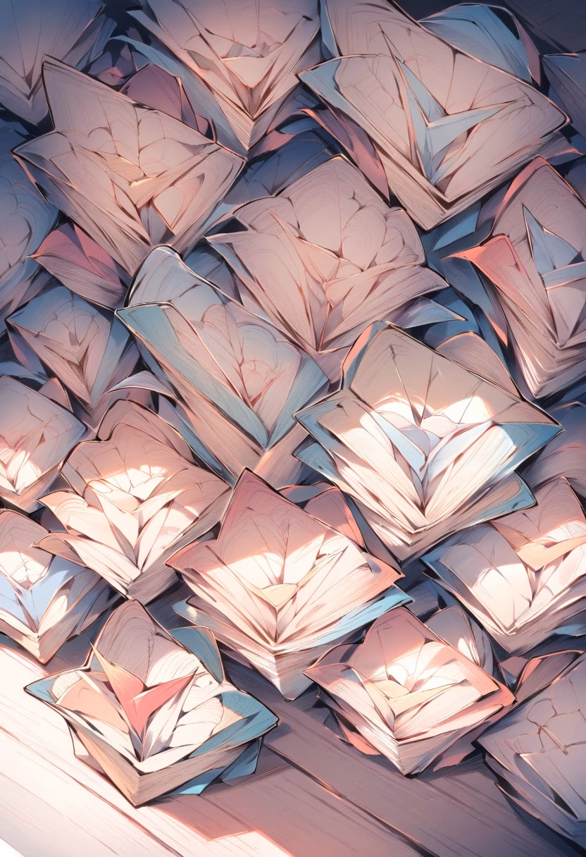 Origami Crane Collection — view 3 — origami crane collection, folded paper, pastel colors, wooden desk, delicate art, detailed paper folds, masterpiece, hig