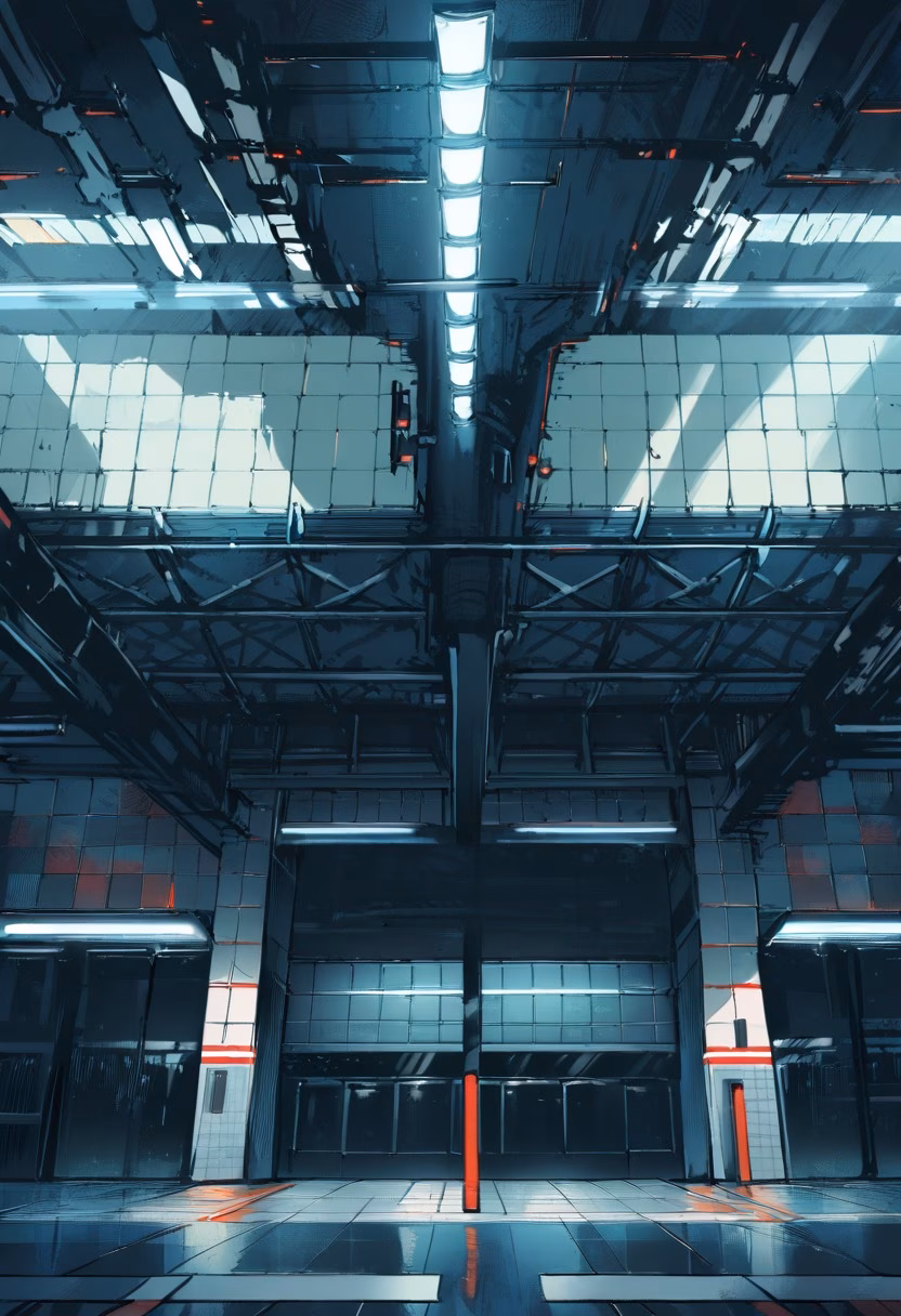 Empty Subway Platform — view 5 — subway station, empty platform, fluorescent lights, tiled walls, urban solitude, detailed tile pattern, masterpiece, hig