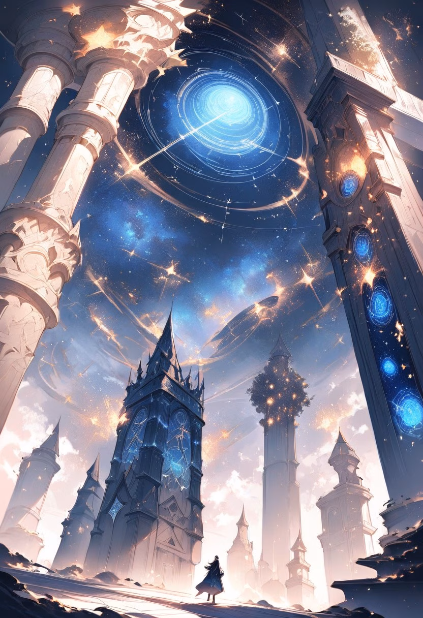 Celestial Star Portal — view 1 — celestial observatory, starry portal, glowing constellations, mystical tower, fantasy, detailed star patterns, masterpie