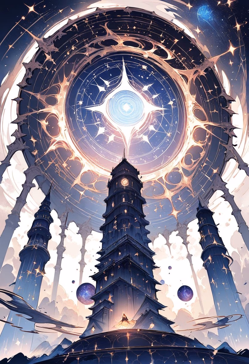 Celestial Star Portal — view 3 — celestial observatory, starry portal, glowing constellations, mystical tower, fantasy, detailed star patterns, masterpie