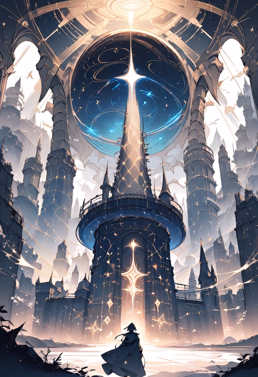Celestial Star Portal — view 4 — celestial observatory, starry portal, glowing constellations, mystical tower, fantasy, detailed star patterns, masterpie